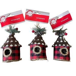 Christmas House Buffalo Check Bird House Bohemian Rustic Farmhouse Set